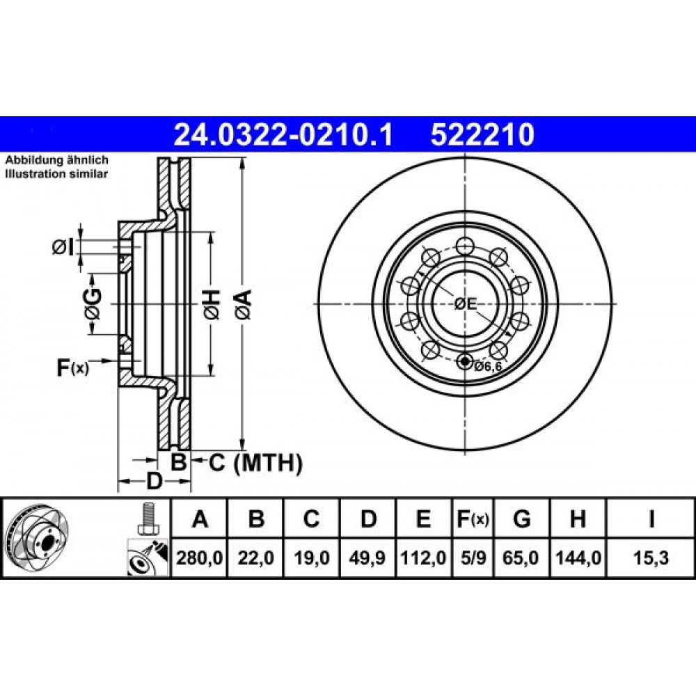 522210 - ΔΙΣΚΟI ΕΜΠ. (POWER-DISC) A3, LEON, OCTAVIA, GOLG V-VI (280X22)